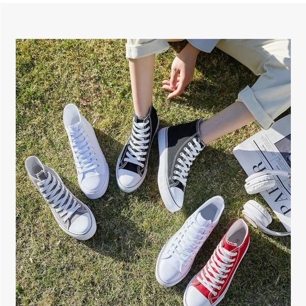 NEW Black & White High-Top Canvas Sneakers - Picture 9 of 9